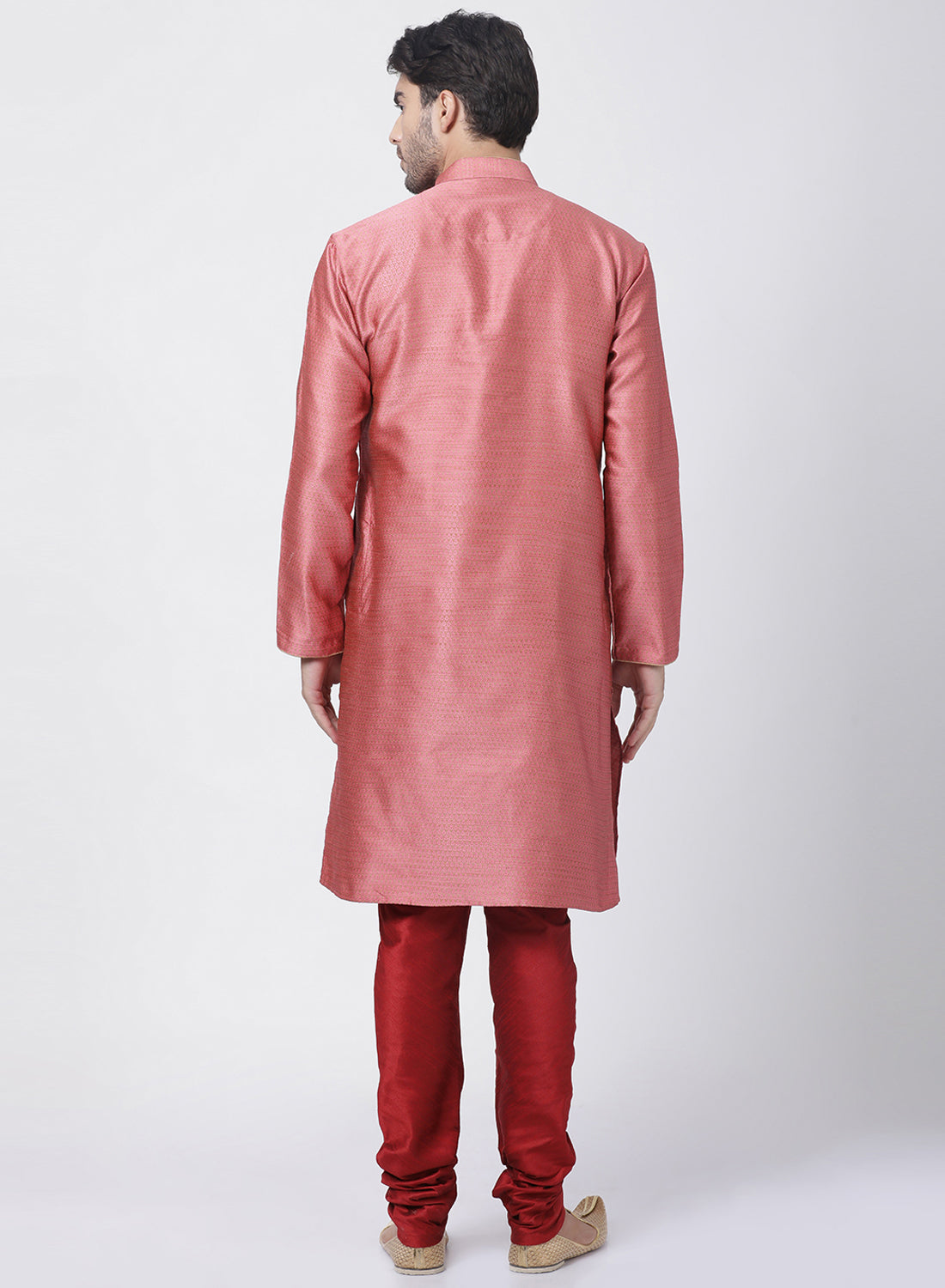 Vastramay Men's Pink Cotton Silk Blend Kurta and Pyjama Set