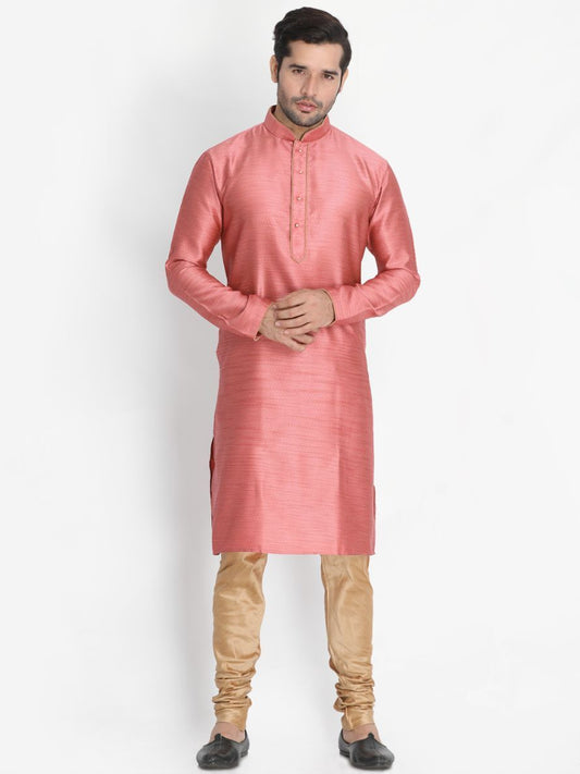 Vastramay Vastramay Men's Pink Cotton Silk Blend Kurta and Pyjama Set