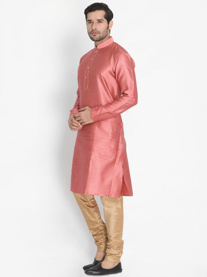 Vastramay Men's Pink Cotton Silk Blend Kurta and Pyjama Set