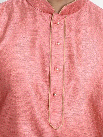 Vastramay Men's Pink Cotton Silk Blend Kurta and Pyjama Set