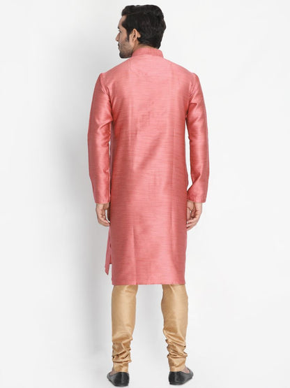 Vastramay Men's Pink Cotton Silk Blend Kurta and Pyjama Set