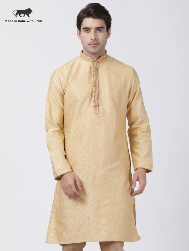 Vastramay Men's Beige  Silk Blend Kurta