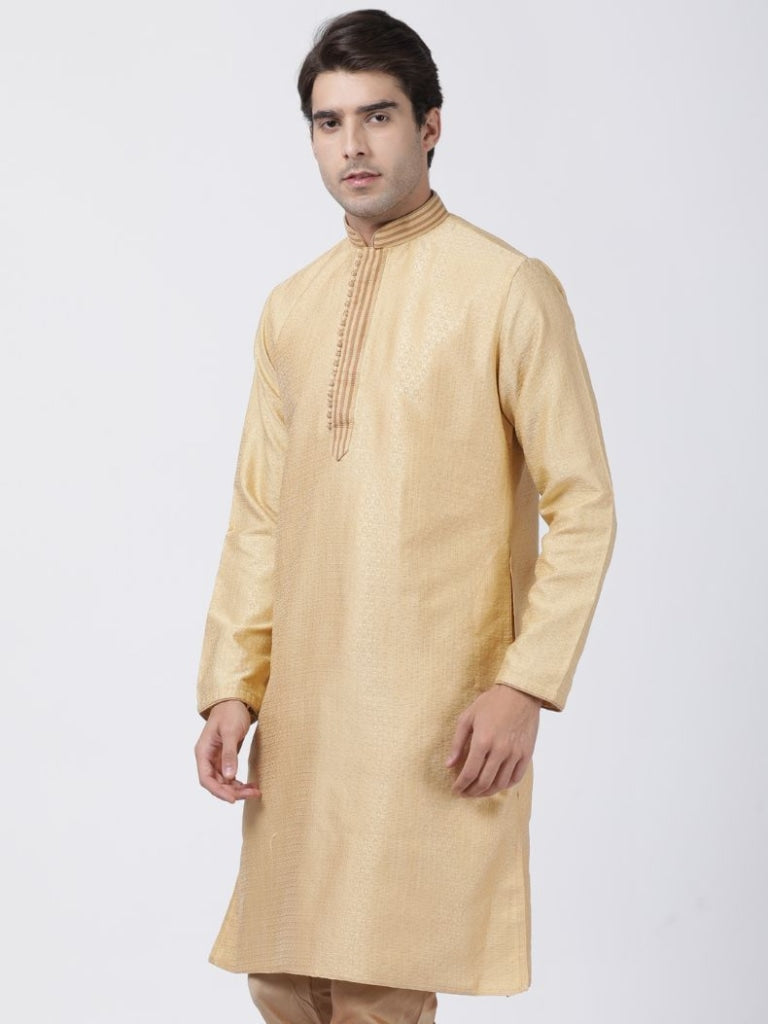 Vastramay Men's Beige  Silk Blend Kurta