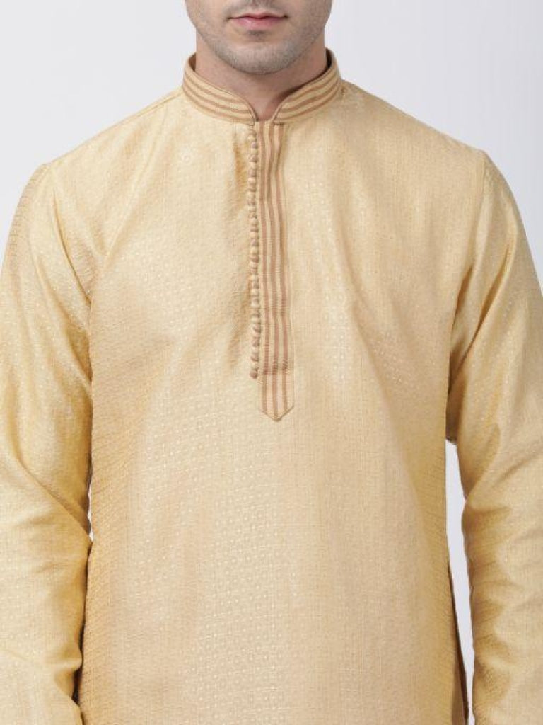 Vastramay Men's Beige  Silk Blend Kurta