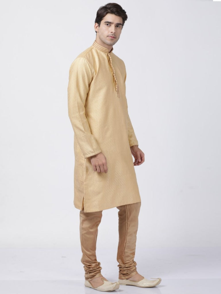 Vastramay Men's Beige  Silk Blend Kurta