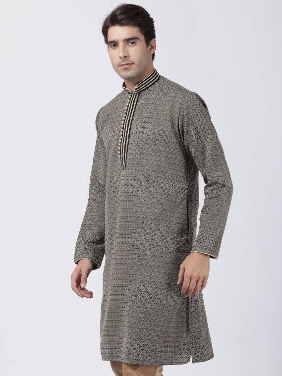 Vastramay Men's Black  Silk Blend Kurta