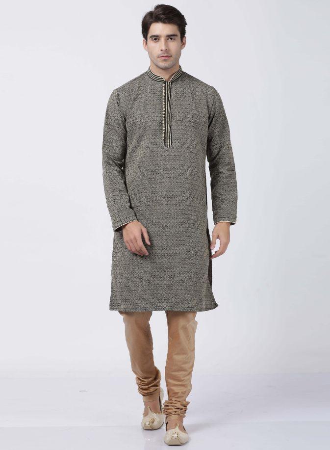 Vastramay Men's Black  Silk Blend Kurta