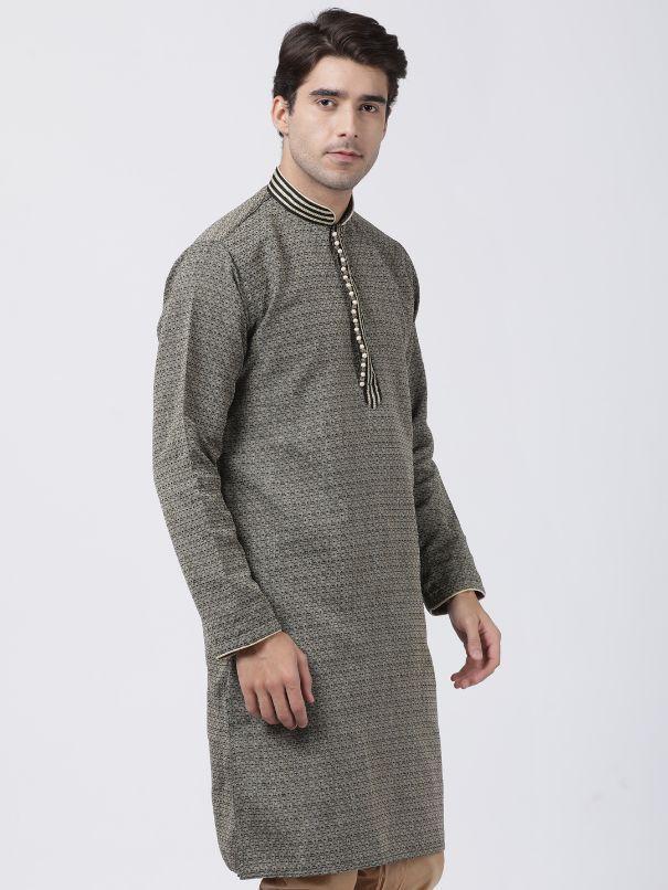 Vastramay Men's Black  Silk Blend Kurta