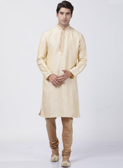 Vastramay Men's White  Silk Blend Kurta and Pyjama Set