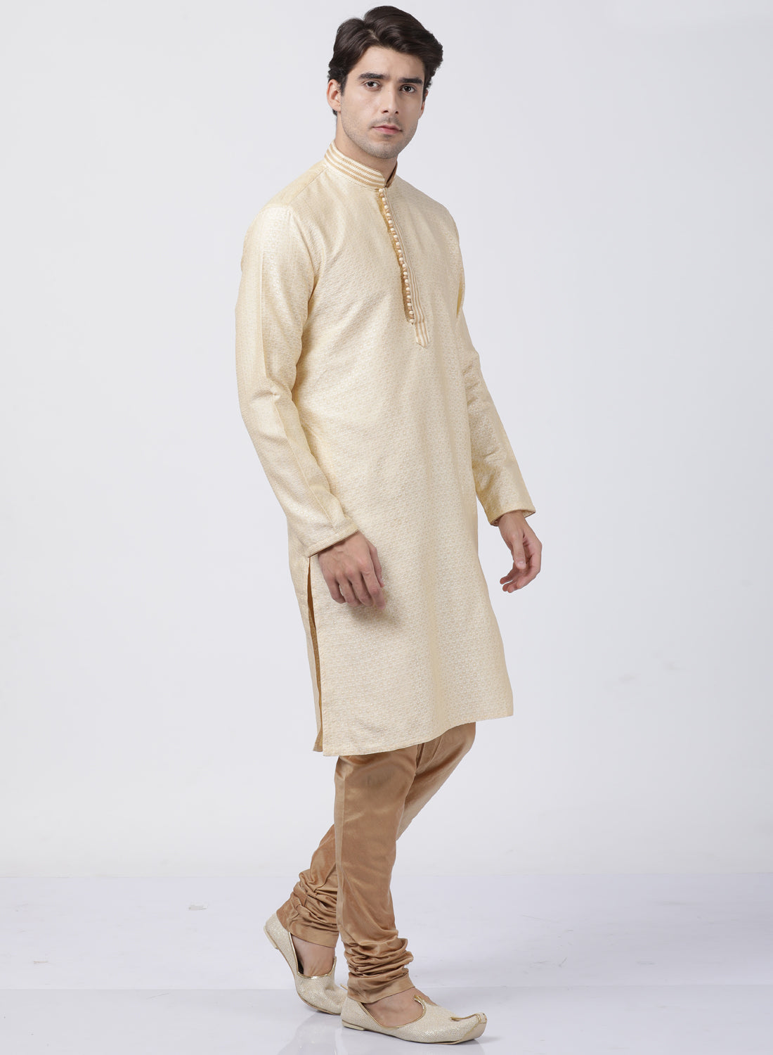 mens white cotton silk blend kurta and pyjama set591