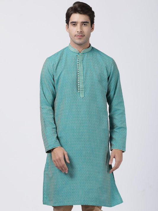 Vastramay Men's Green  Silk Blend Kurta