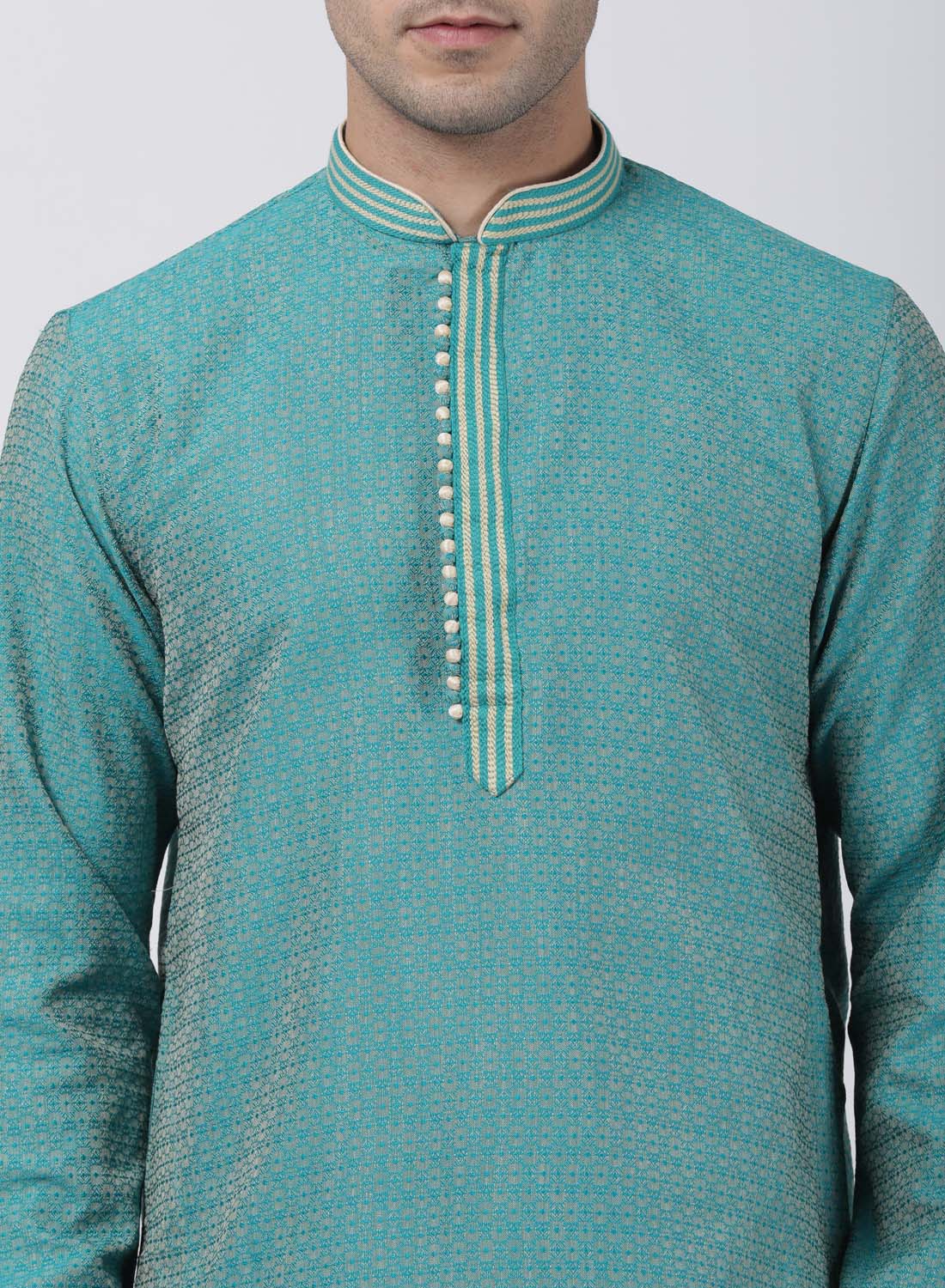 mens green cotton silk blend kurta and pyjama set600