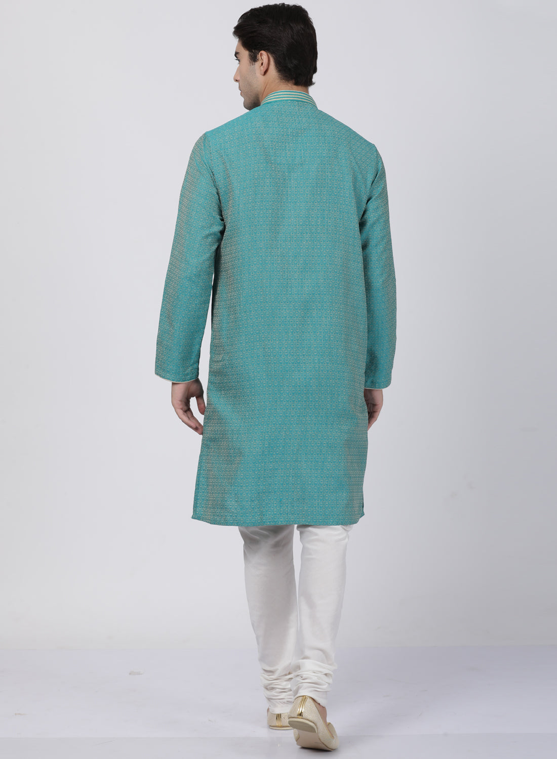 mens green cotton silk blend kurta and pyjama set600