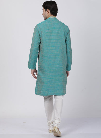 mens green cotton silk blend kurta and pyjama set600