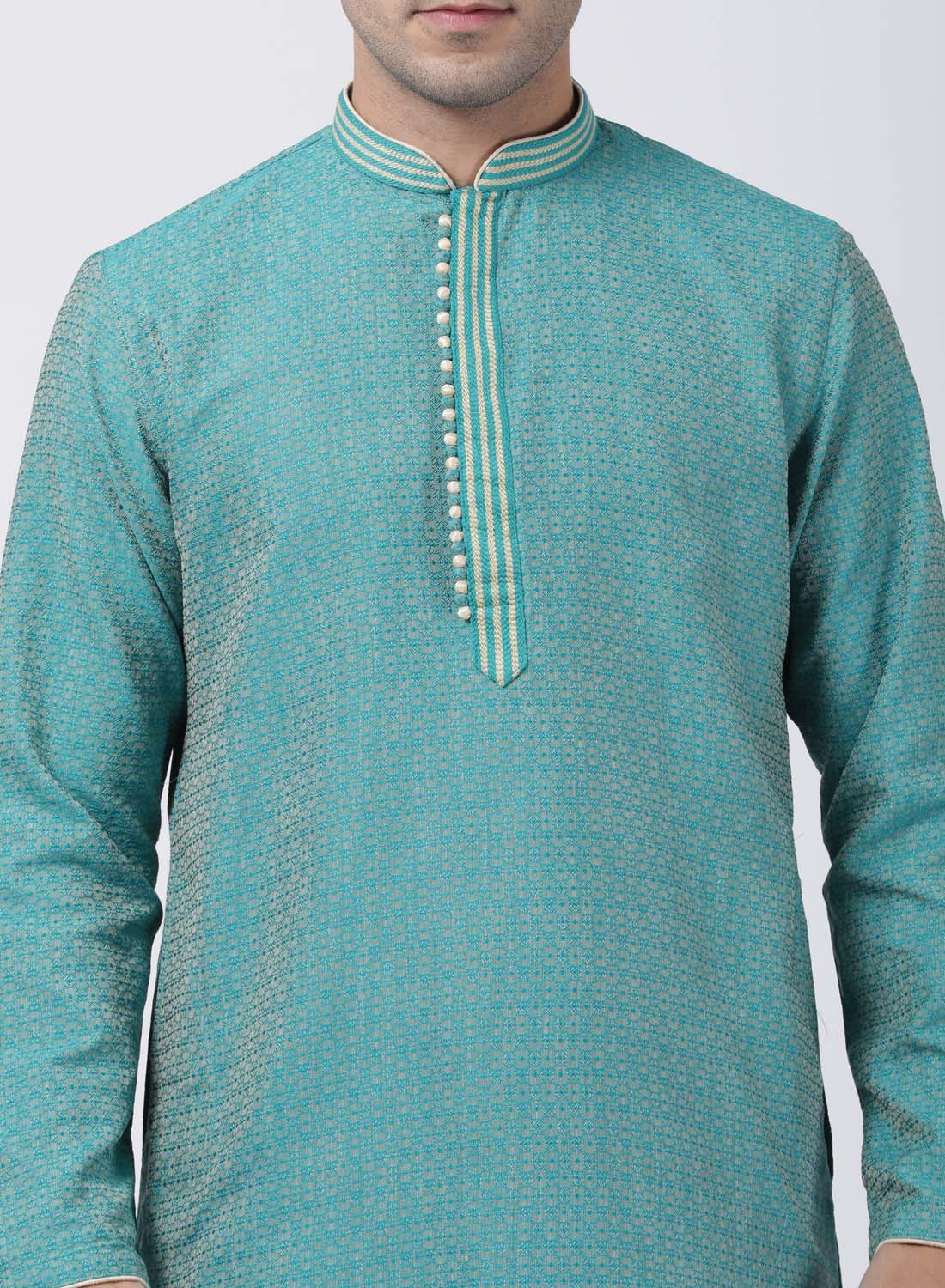 mens green cotton silk blend kurta and pyjama set592