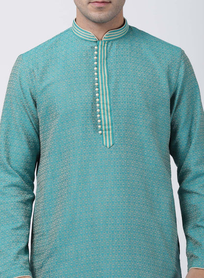 mens green cotton silk blend kurta and pyjama set592