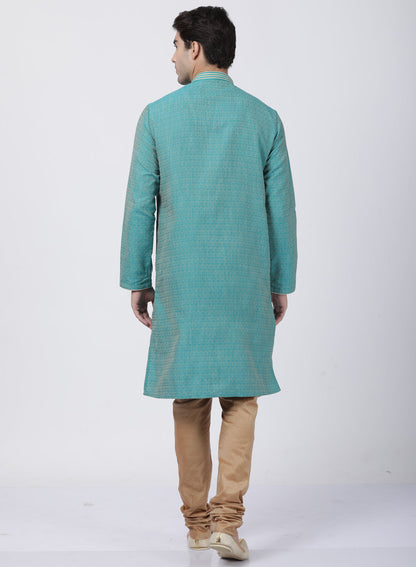 mens green cotton silk blend kurta and pyjama set592