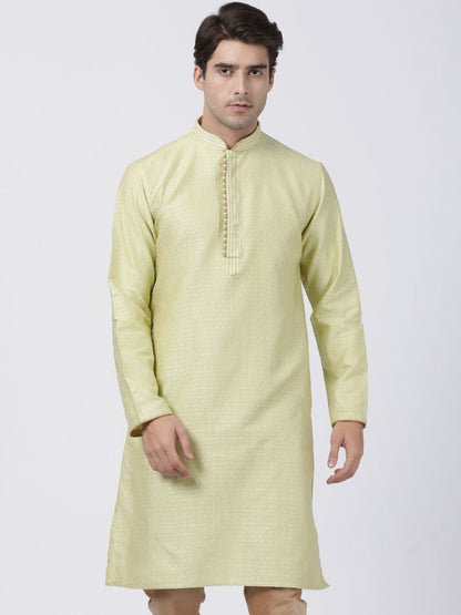 Vastramay Men's Light Green Silk Blend Kurta