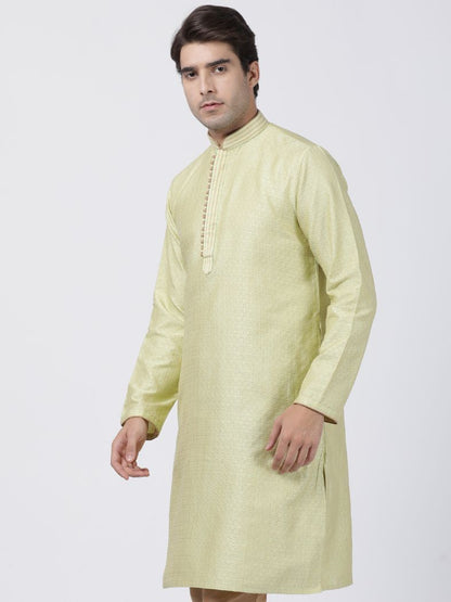 mens light green cotton silk blend kurta610