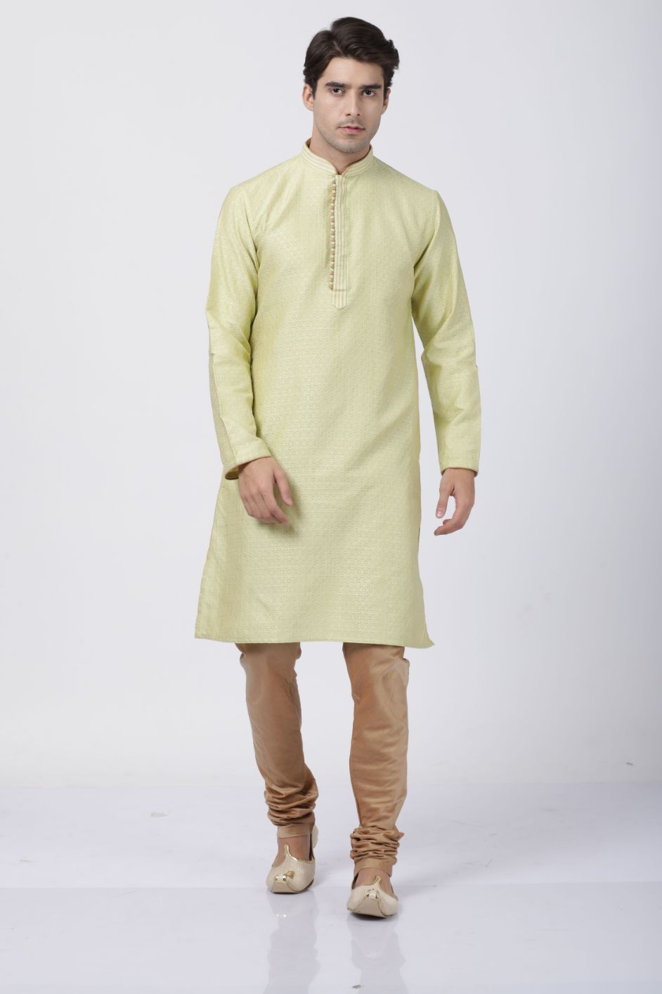 mens light green cotton silk blend kurta610