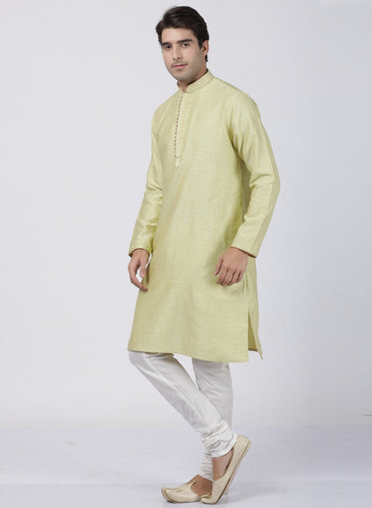 mens light green cotton silk blend kurta and pyjama set601