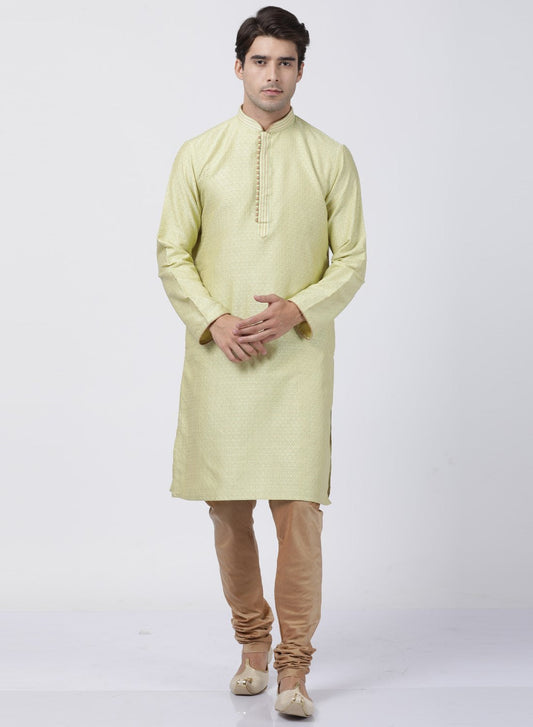 Vastramay Men's Light Green Cotton Silk Blend Kurta and Pyjama Set