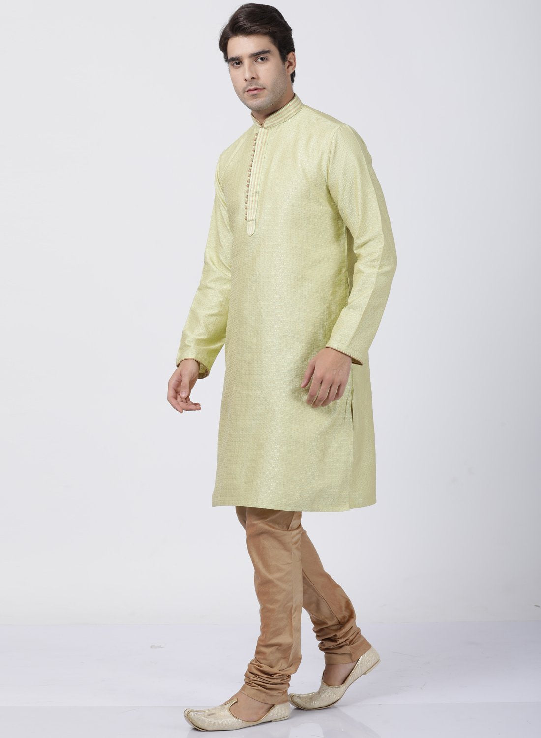 mens light green cotton silk blend kurta and pyjama set593