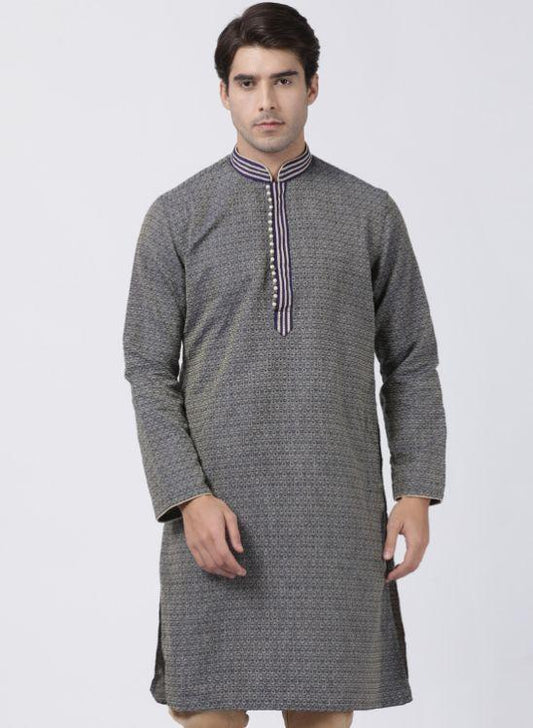 Vastramay Men's Navy Blue Silk Blend Kurta