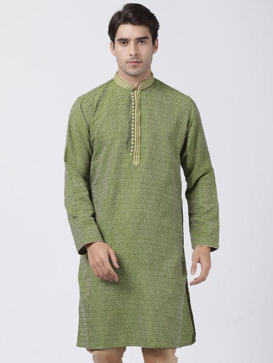 Vastramay Men's Green  Silk Blend Kurta