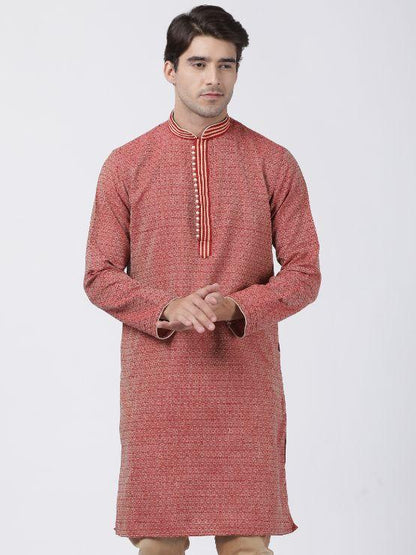 Vastramay Men's Red Silk Blend Kurta