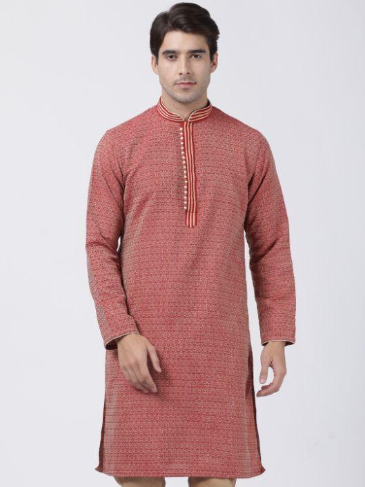 mens red cotton silk blend kurta613