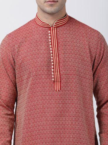 mens red cotton silk blend kurta613