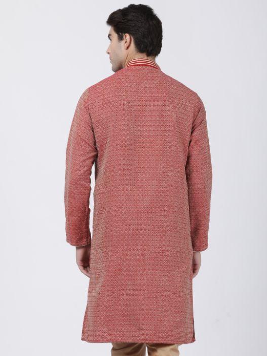 mens red cotton silk blend kurta613