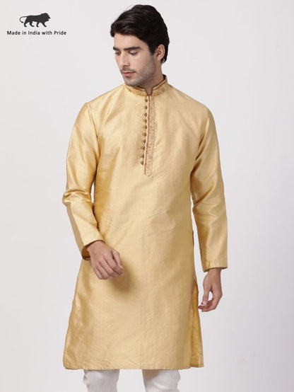 Vastramay Men's Beige Silk Blend Kurta