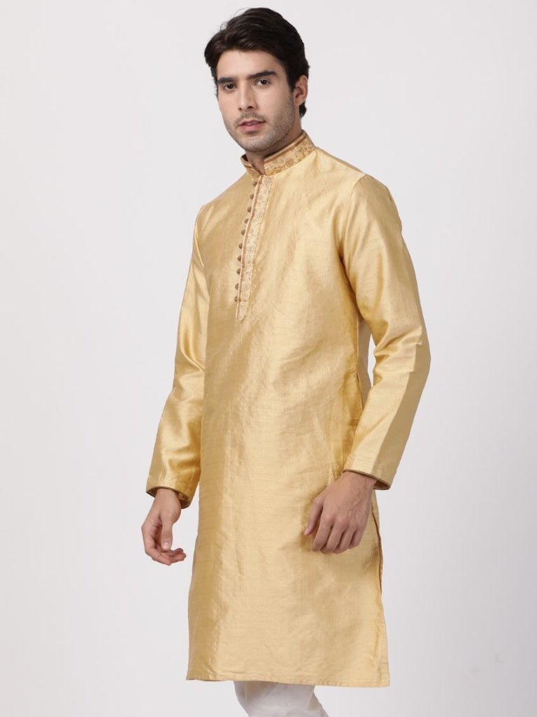 Vastramay Men's Beige Silk Blend Kurta