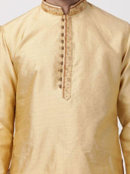 Vastramay Men's Beige Silk Blend Kurta