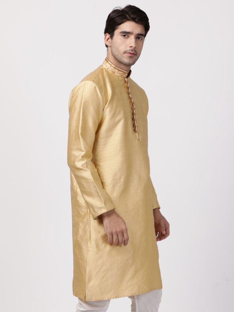 Vastramay Men's Beige Silk Blend Kurta