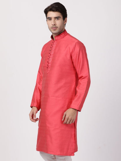 Vastramay Men's Pink Cotton Silk Blend Kurta