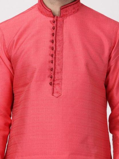 Vastramay Men's Pink Cotton Silk Blend Kurta