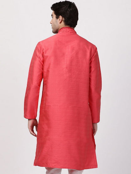 Vastramay Men's Pink Cotton Silk Blend Kurta