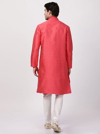 mens pink cotton silk blend kurta and pyjama set568