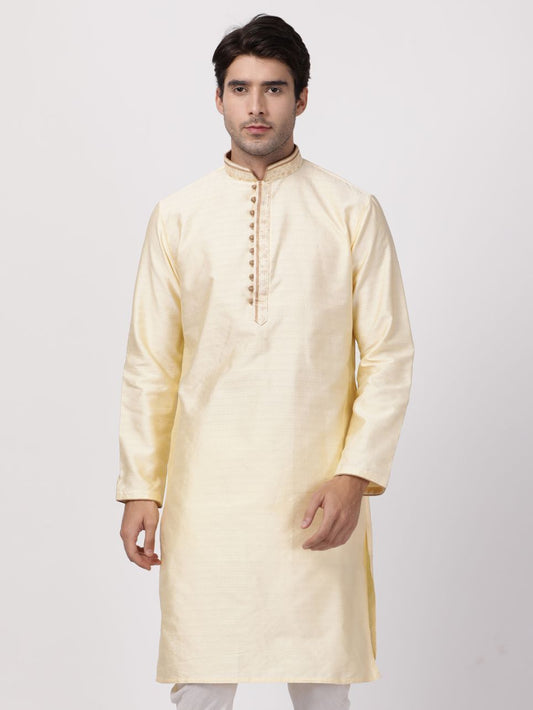 Vastramay Men's Cream Cotton Silk Blend Kurta