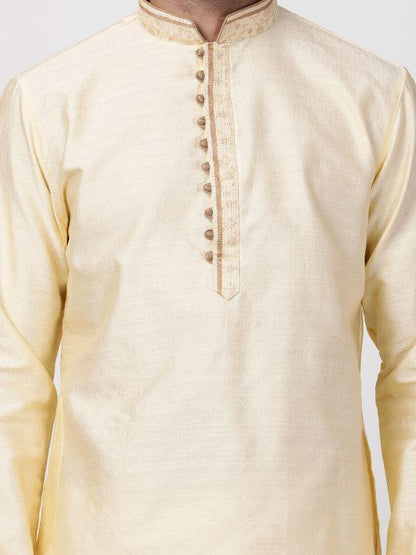 Vastramay Men's Cream Cotton Silk Blend Kurta