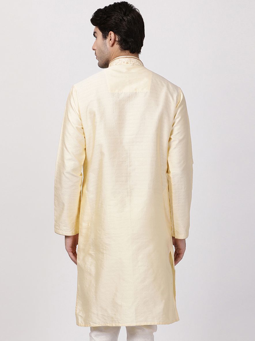 Vastramay Men's Cream Cotton Silk Blend Kurta