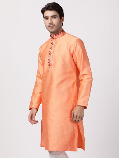 mens dark blue cotton silk blend kurta581