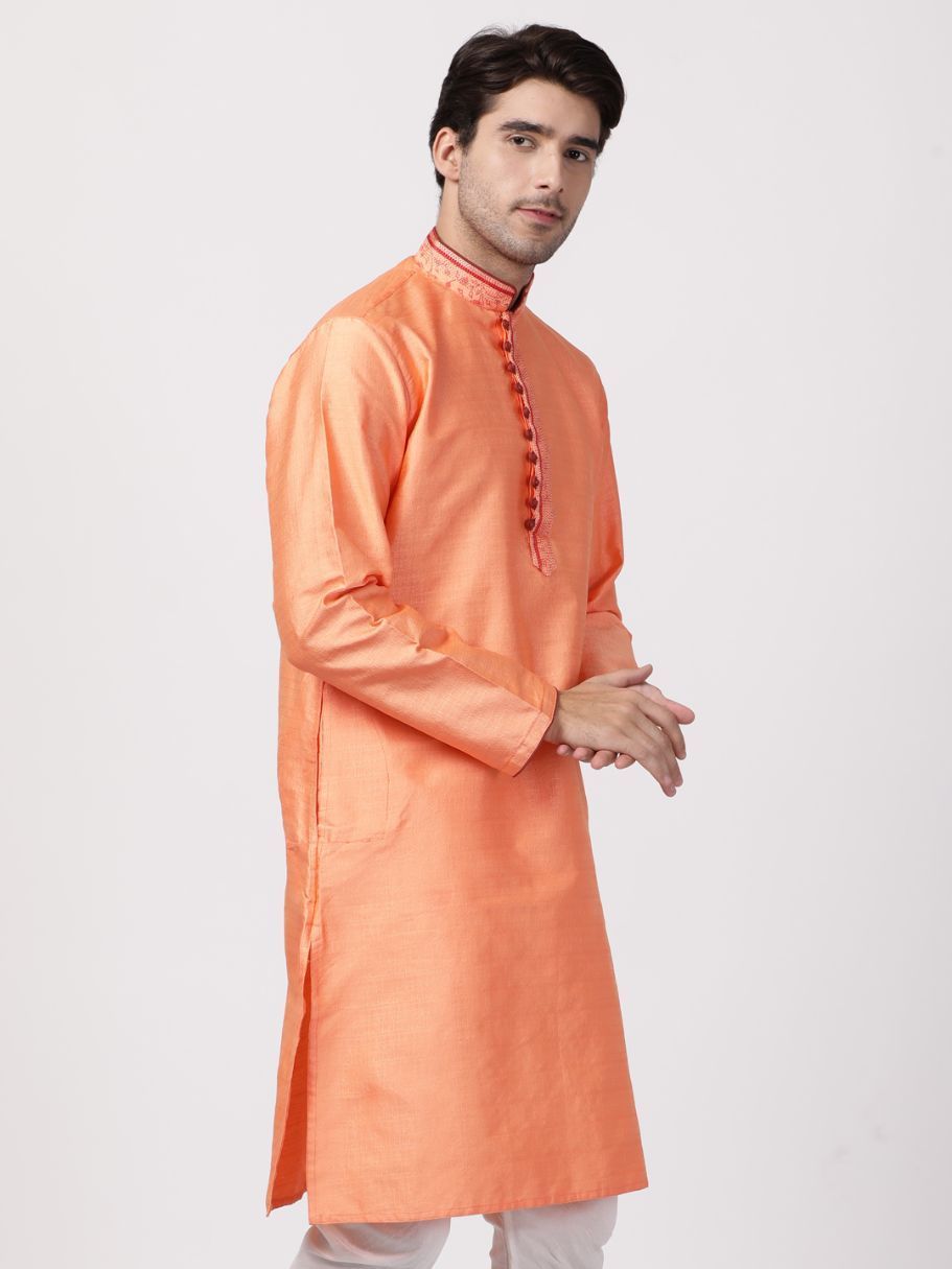 mens light blue cotton silk blend kurta588