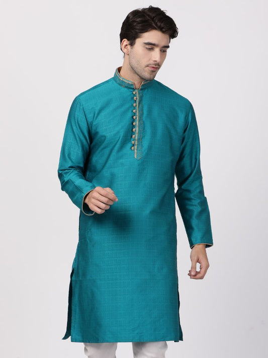 Vastramay Men's Blue Cotton Silk Blend Kurta