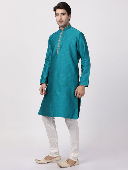 mens green cotton silk blend kurta and pyjama set571