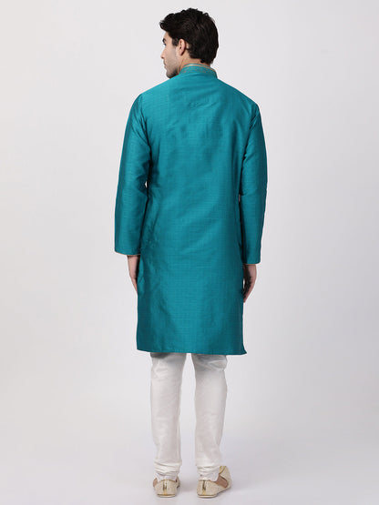 mens green cotton silk blend kurta and pyjama set571