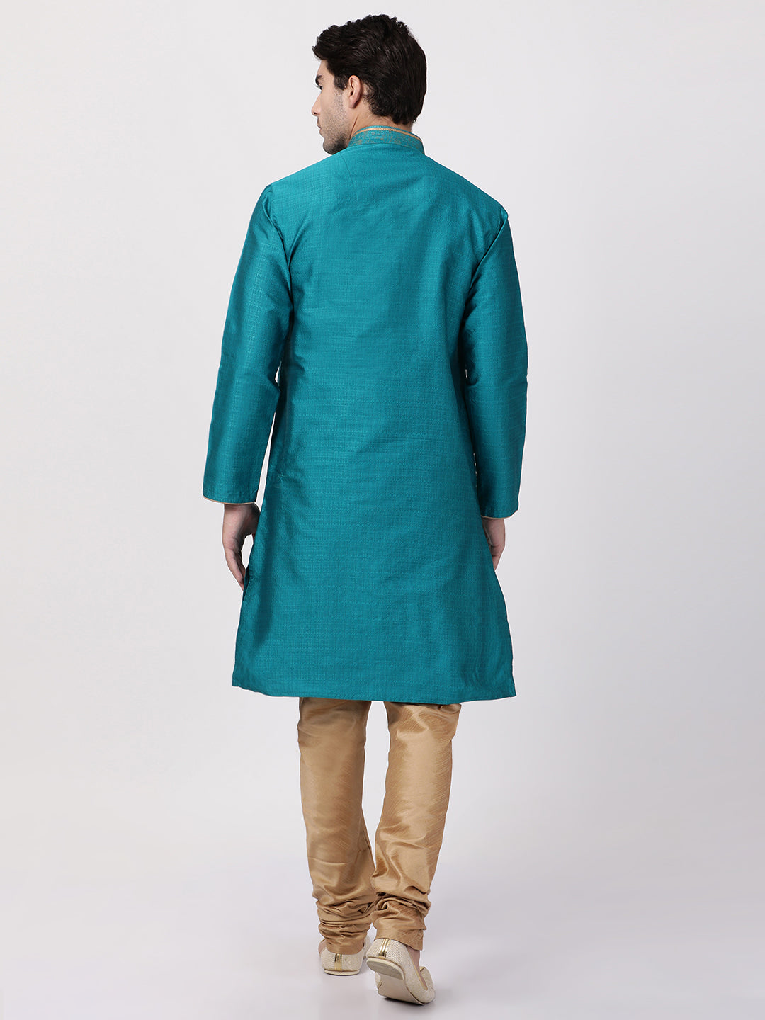 mens green cotton silk blend kurta and pyjama set562